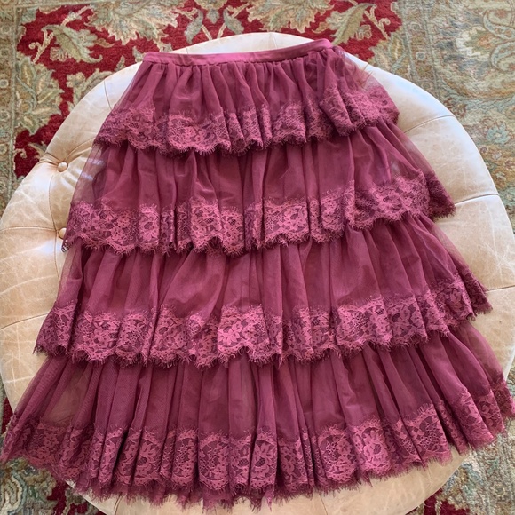 Rachel Parcell Dresses & Skirts - Rachel Parcell Burgundy Lace Tiered Skirt